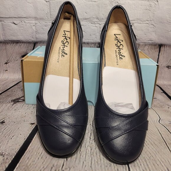 LifeStride Women's I-Loyal Low Wedge Ballet Flats- Navy - Picture 1 of 7